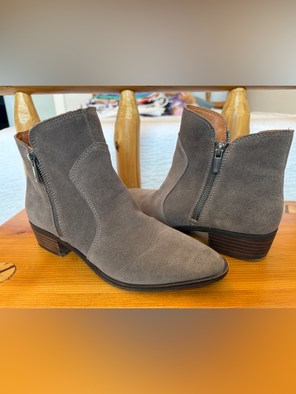 Lucky Brand Gray Suede Low Heel Ankle Boots